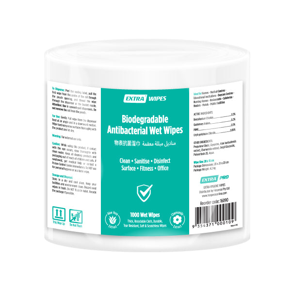 Extra Biodegradable Antibacterial Surface Wet Wipes, 1000 Sheets