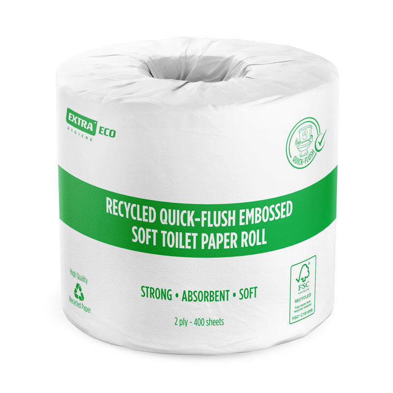 Extra Hygiene Recycled Toilet Paper Roll, Embossed Quick-Flush