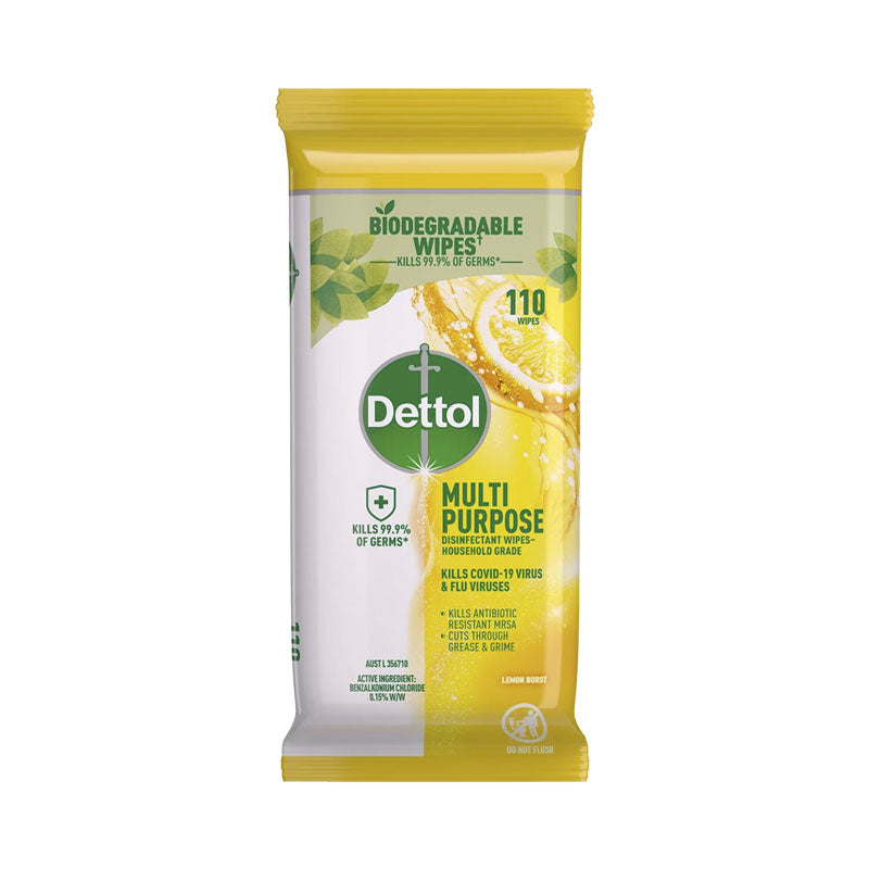 Dettol Multipurpose Disinfectant Wet Wipes Lemon Burst 110's Uniqleen