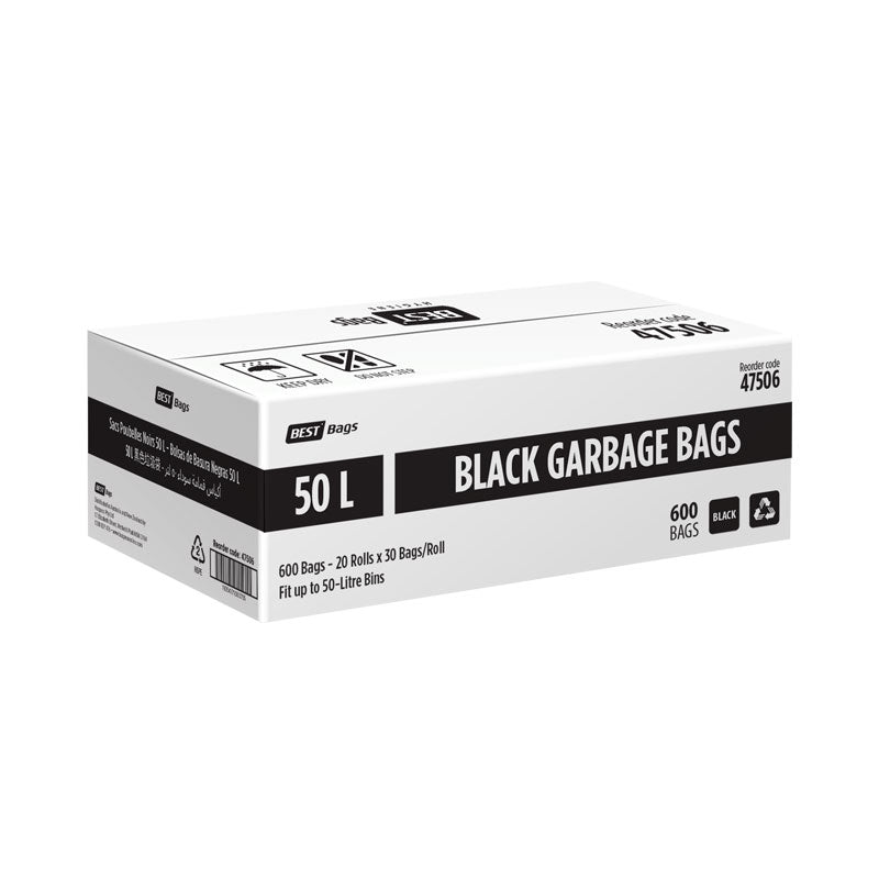 Best Hygiene 50L Black Garbage Bags, 600 Bags