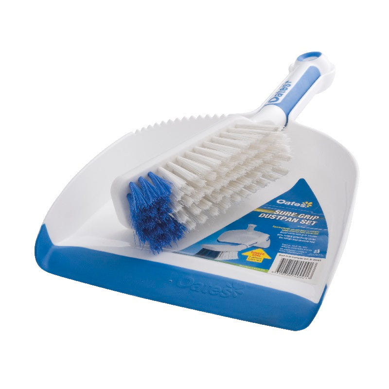Oates Sure Grip Dustpan and Brush Set, White Blue