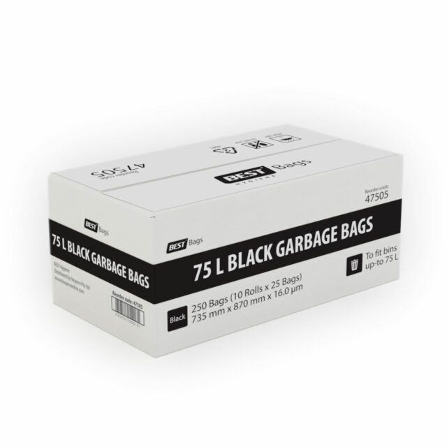 Best Hygiene 75L Black Garbage Bags, 250 Bags