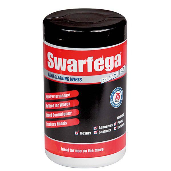Swarfega Black Box Heavy Duty Hand Cleaning Wipes Tub, 75 Wipes