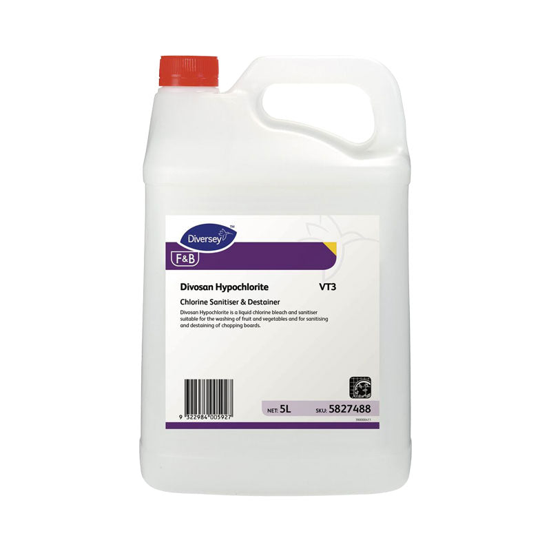 Diversey Divosan Hypochlorite VT3 Chlorine Sanitiser Destainer