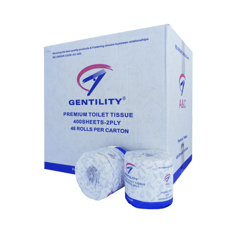 Gentility Premium Toilet Tissue Paper Roll 2-Ply 400 Sheets 48 Pack