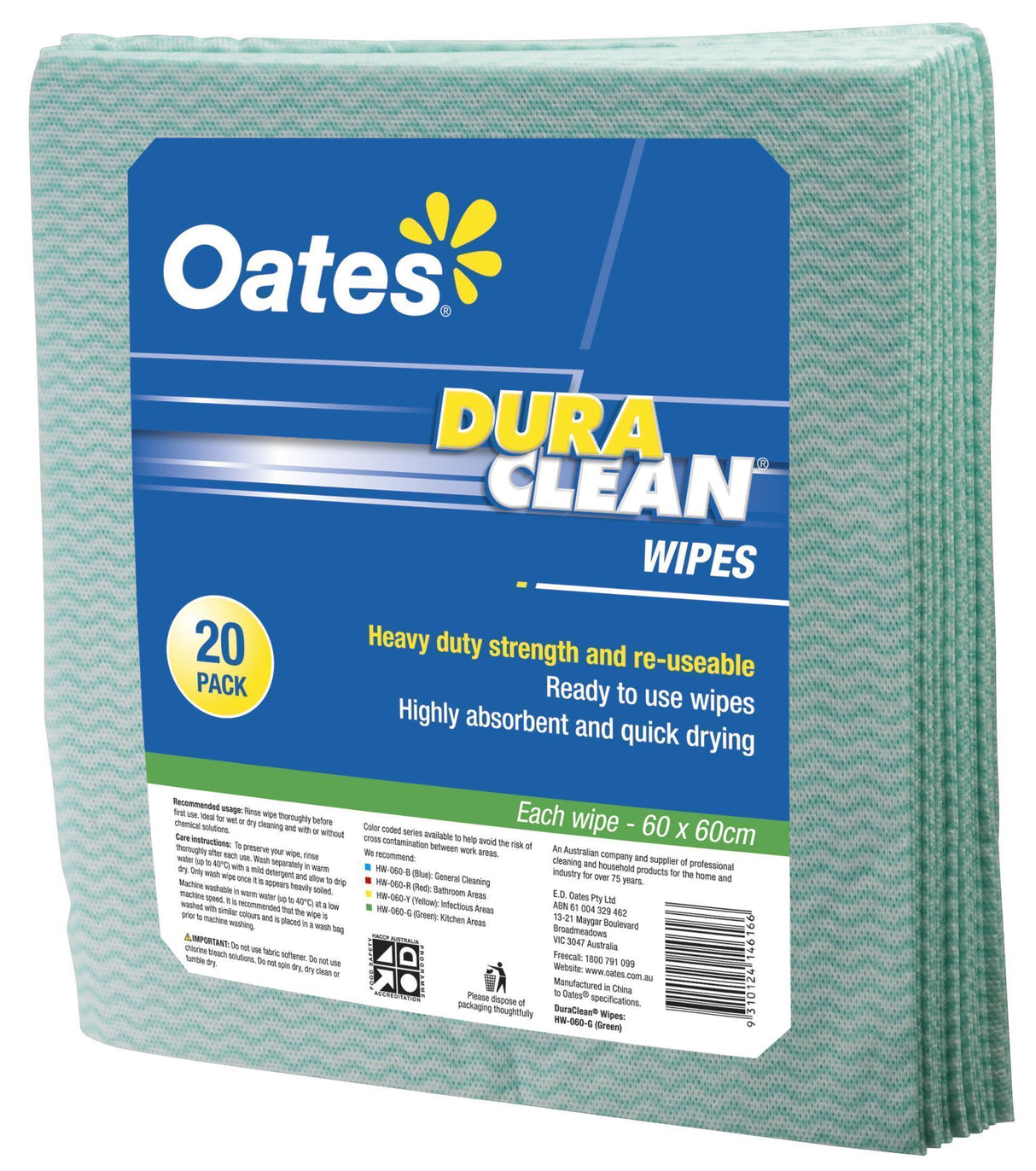 DuraClean Wipes - 20 Pack (60x60cm) - Green