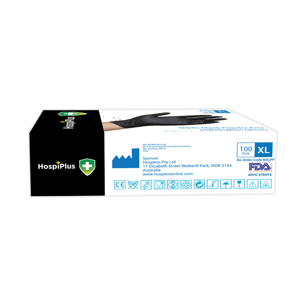 HospiPlus Black Nitrile Powder-Free Gloves