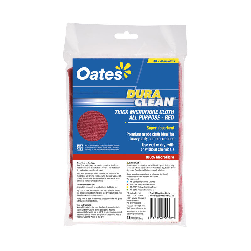Oates Duraclean Thick Microfibre Cloth, All Purpose, Red