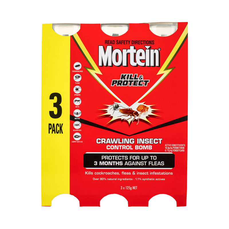 Mortein Kill & Protect Crawling Insect Control Bomb 3 Pack 125g
