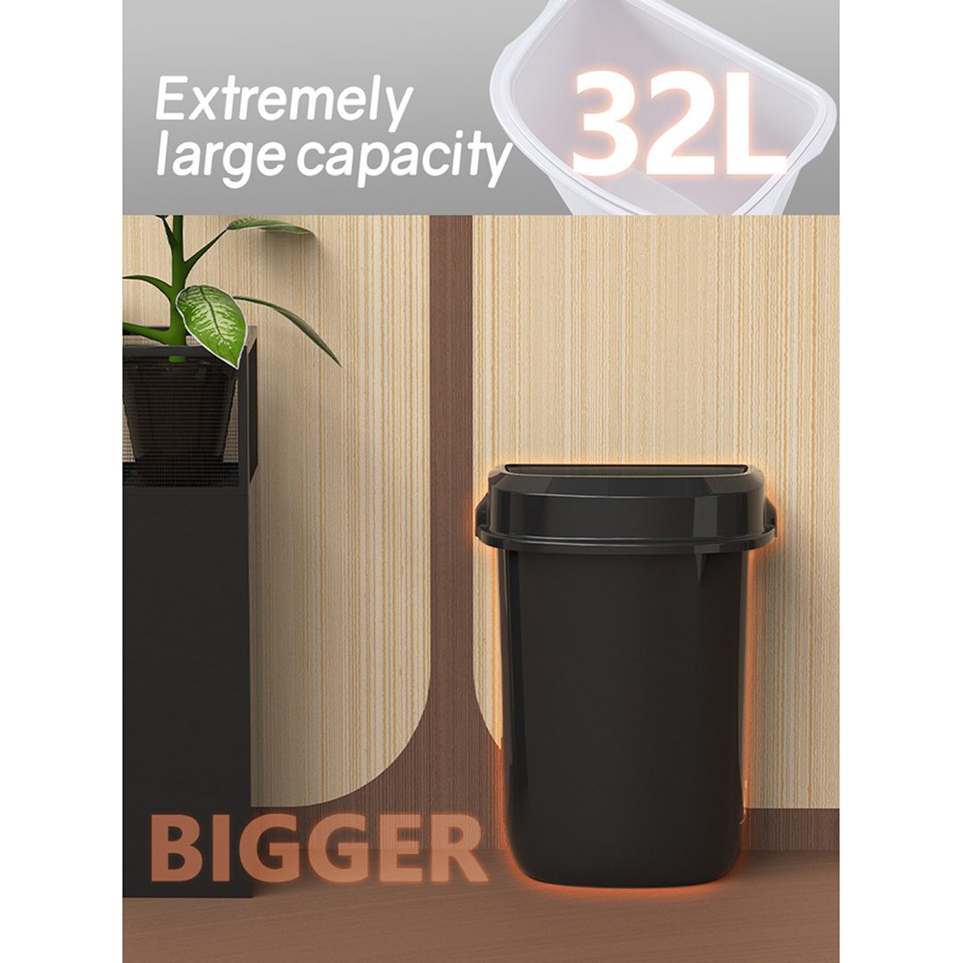 Multi Curved Trash Bin, Floor Standing or Wall Mounted, Black, 32L