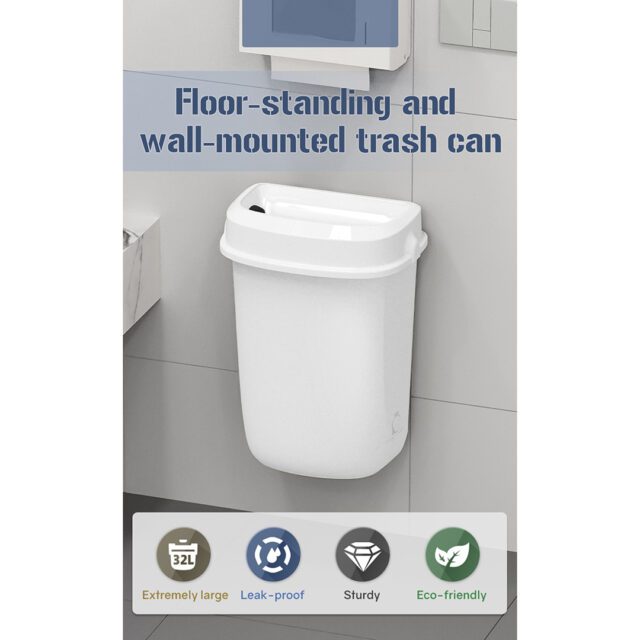 Multi Curved Trash Bin, Floor Standing or Wall Mounted, Grey, 32 L
