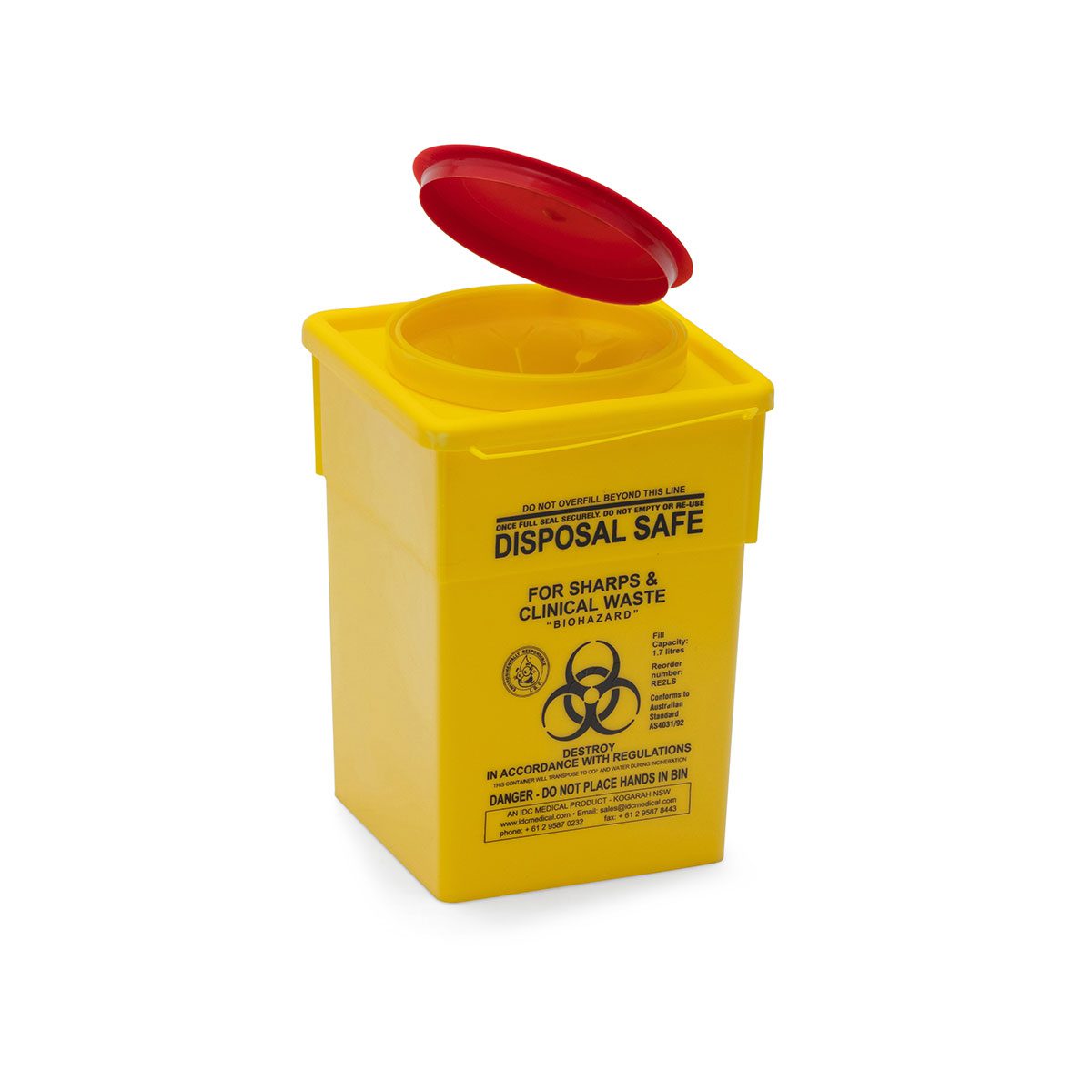 IDC Medical Non-Spill Snap Lid Sharps Container 2L