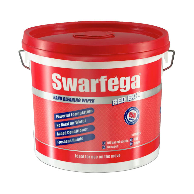 Swarfega Red Box Heavy Duty Hand Cleaning Wipes Tub, 150 Wipes