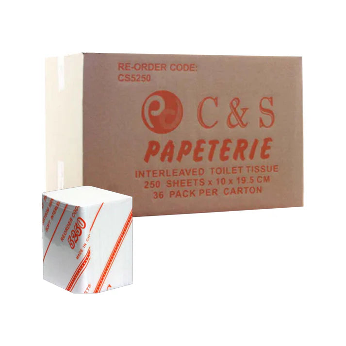 Clean and Soft Interleaved Toilet Tissue 2 Ply 250 Sheets