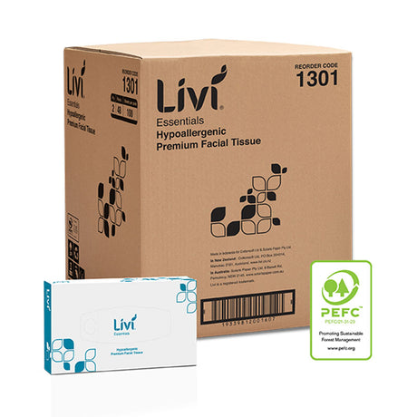 Livi Essentials Hypoallergenic Facial Tissues, 2-Ply, 100 Sheets