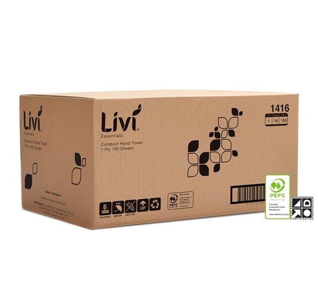 Livi Essentials Compact Hand Towel 1 Ply 150 Sheets