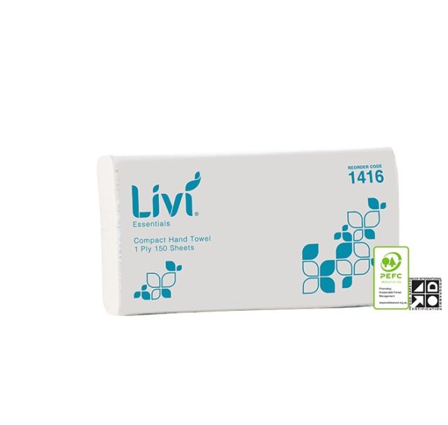 Livi Essentials Compact Hand Towel 1 Ply 150 Sheets