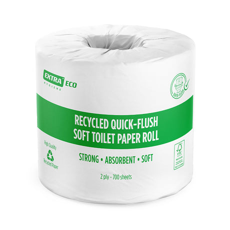 Extra Hygiene Recycled Toilet Paper Roll, Embossed Quick-Flush