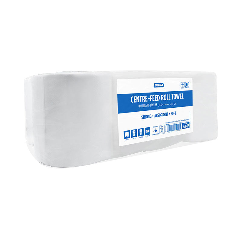 Extra Hygiene Centrefeed Perforated Hand Towel Paper 300m, 6 Rolls