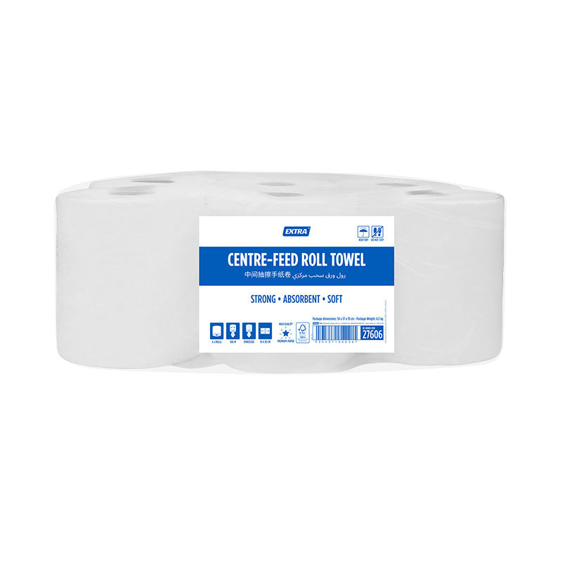 Extra Hygiene Centrefeed Perforated Hand Towel Paper 300m, 6 Rolls