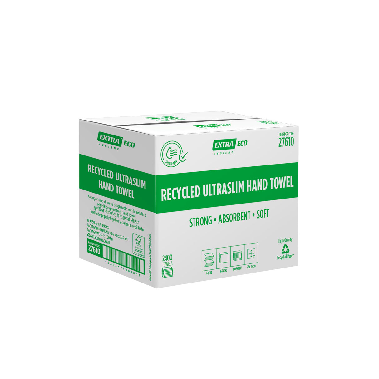 Extra Hygiene Recycled Ultraslim Hand Towel 2 Ply 2400s