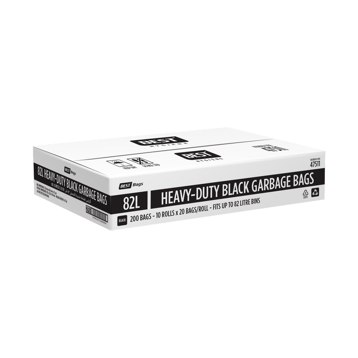 Best Hygiene 82 L Black Heavy-Duty Garbage Bags, 200 Bags