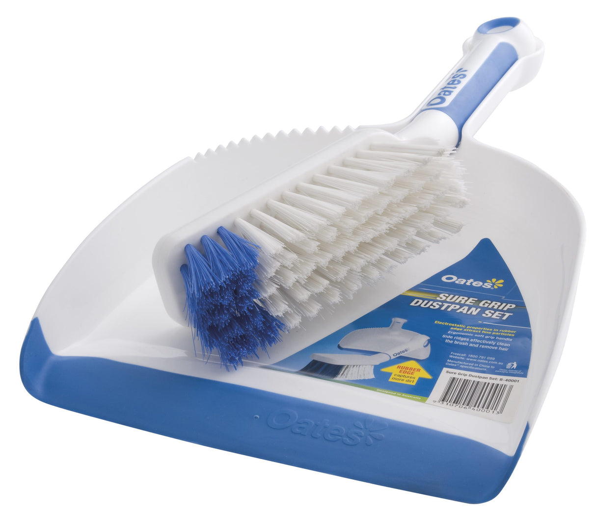 Oates Sure Grip Dustpan and Brush Set, White Blue