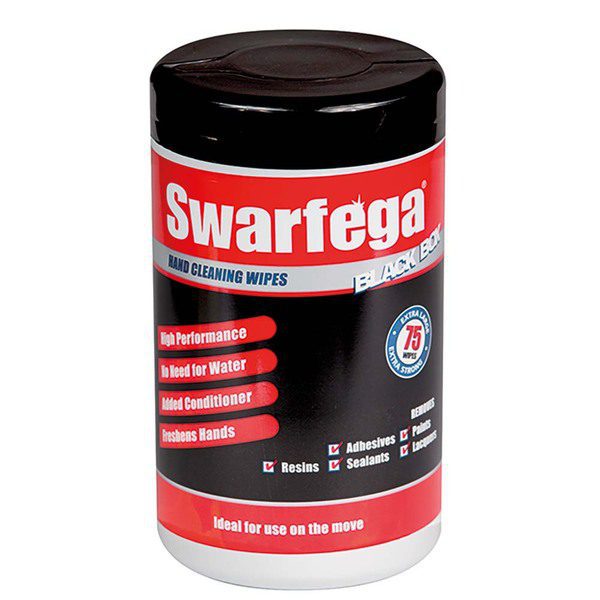 Swarfega Black Box Heavy Duty Hand Cleaning Wipes Tub, 75 Wipes