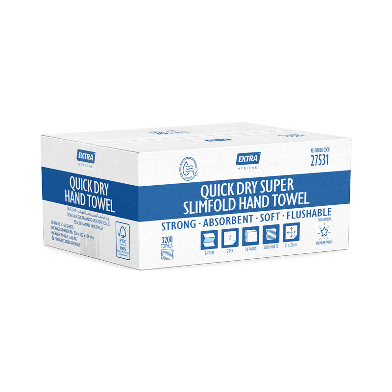 Extra Hygiene Flushable Super Slimfold Hand Towel - 3200 Sheets