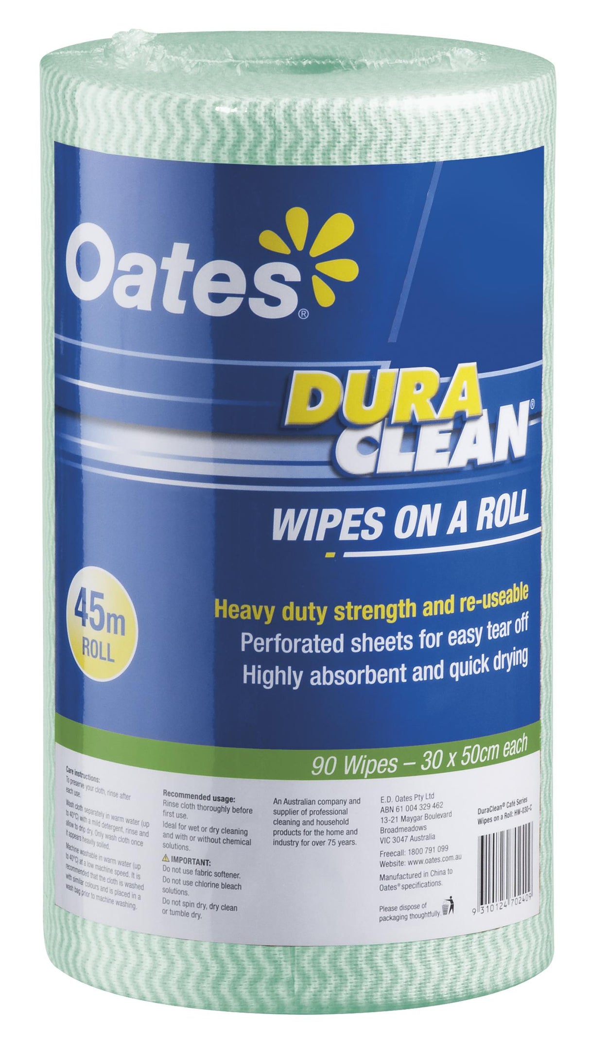 DuraClean Wipes on a Roll - 45m - Green