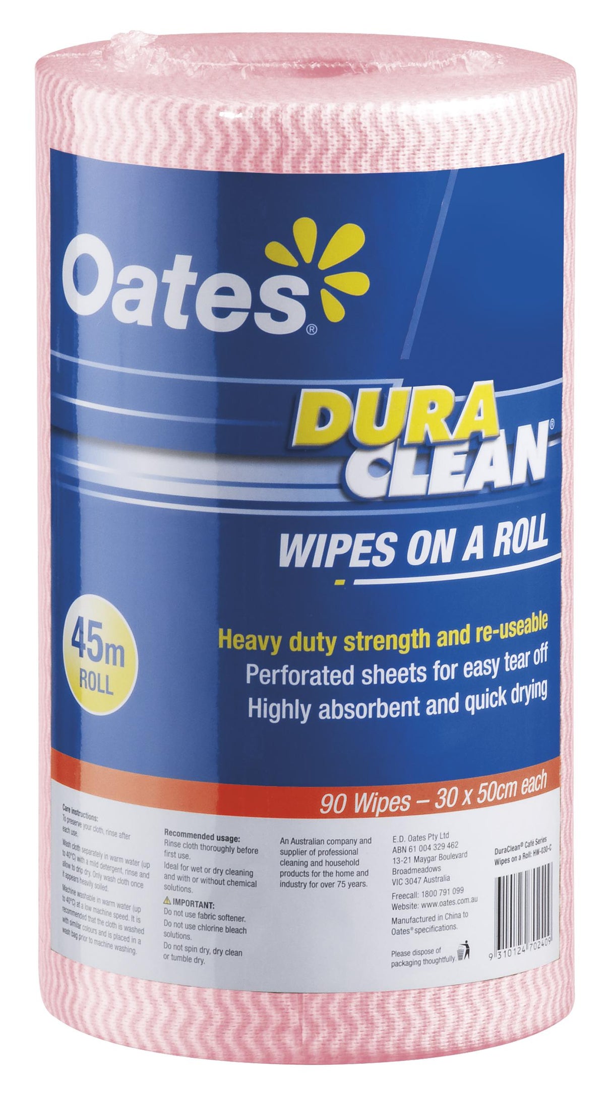 DuraClean Wipes on a Roll - 45m - Red