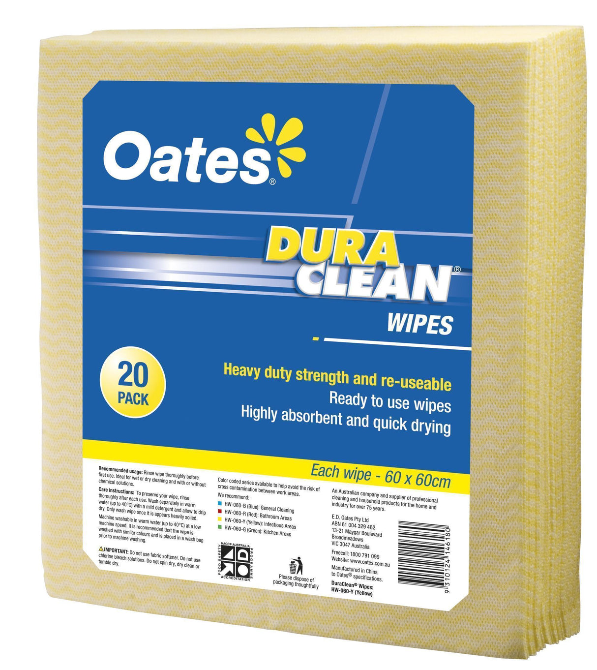 DuraClean Wipes - 20 Pack (60x60cm) - Yellow