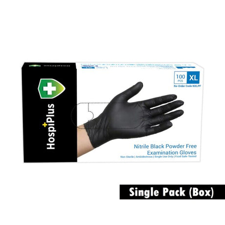 HospiPlus Nitrile Powder-Free Gloves, Black, Medium
