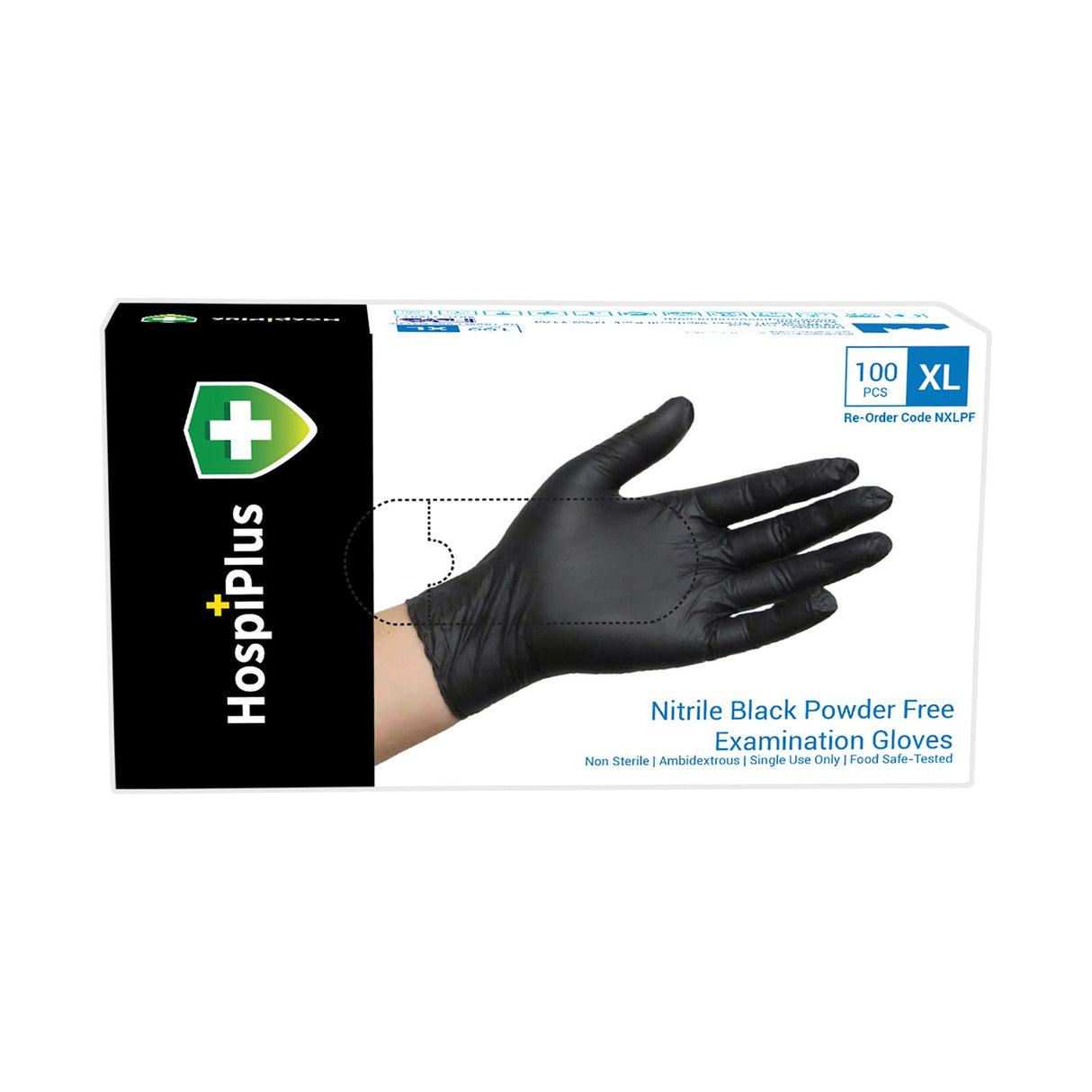 HospiPlus Nitrile Powder-Free Gloves, Black, Small