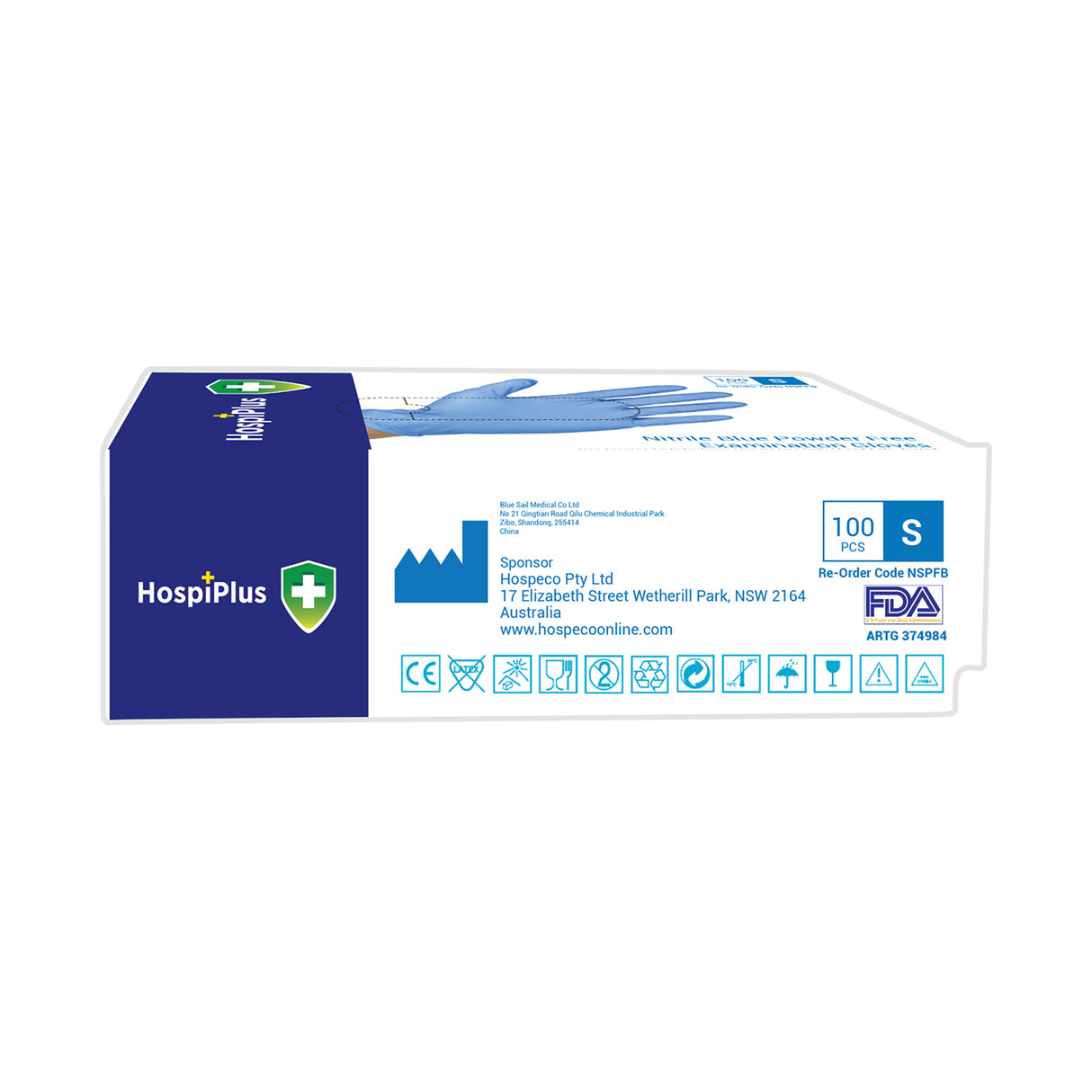 HospiPlus Blue Nitrile Powder-Free Gloves