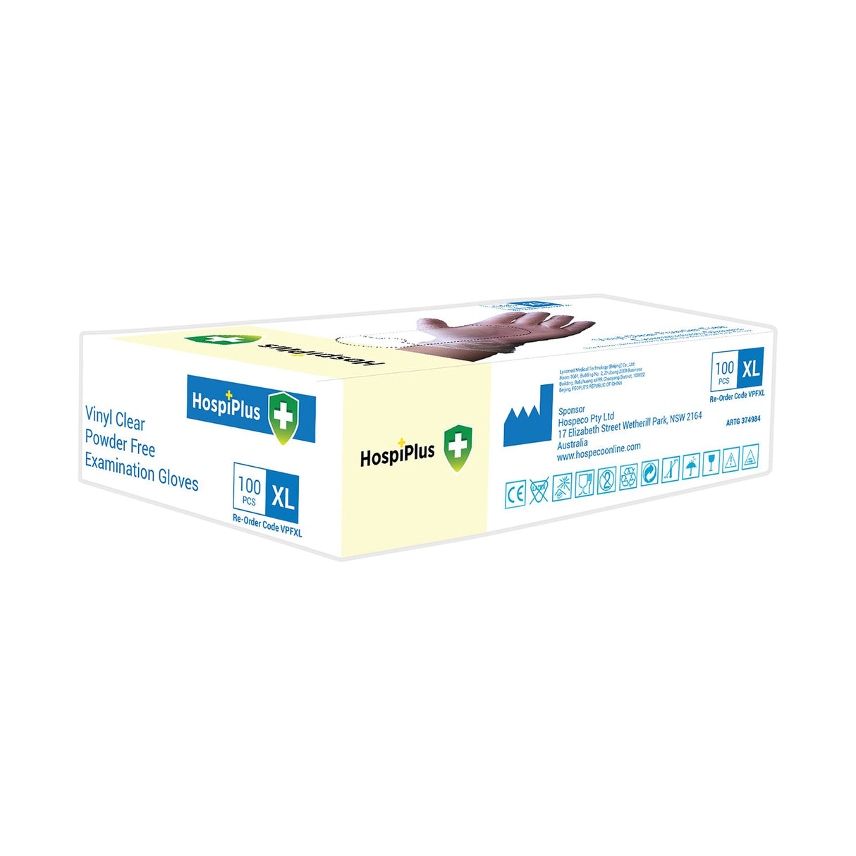HospiPlus Clear Vinyl Powder-Free Gloves, Large