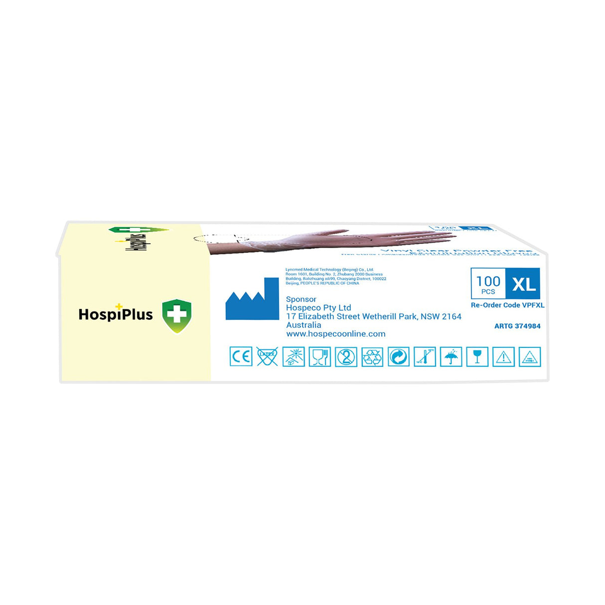 HospiPlus Clear Vinyl Powder-Free Gloves, Large