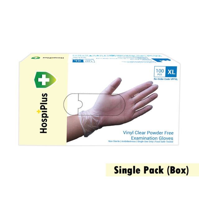 HospiPlus Clear Vinyl Powder-Free Gloves, Large