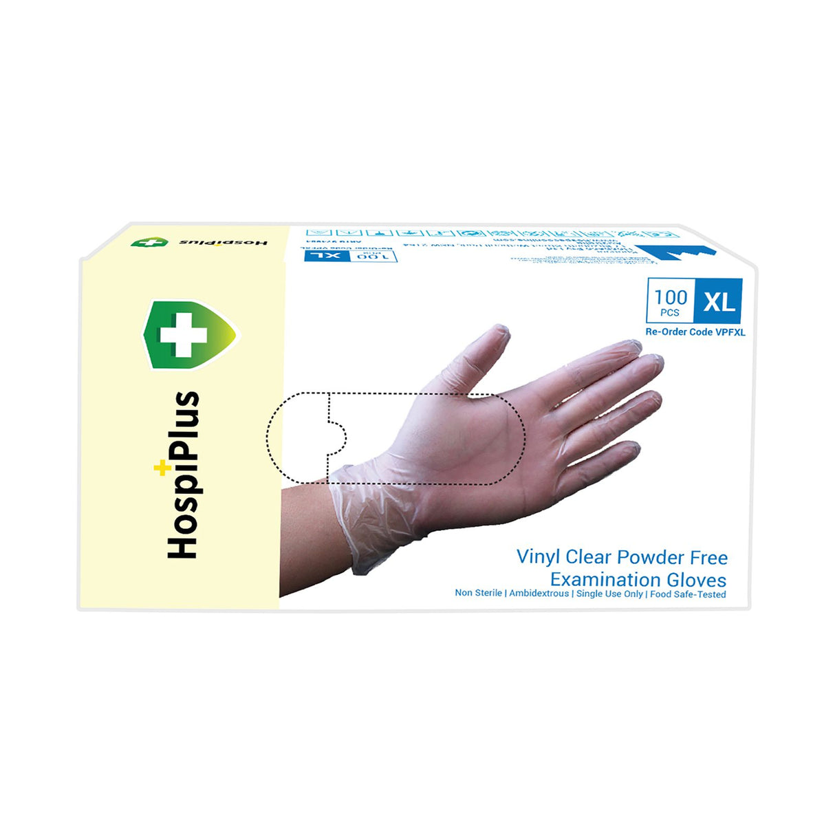 HospiPlus Clear Vinyl Powder-Free Gloves, Large