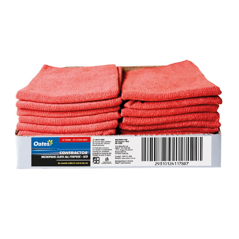 Oates Contractor Microfibre All Purpose Cloths, Red