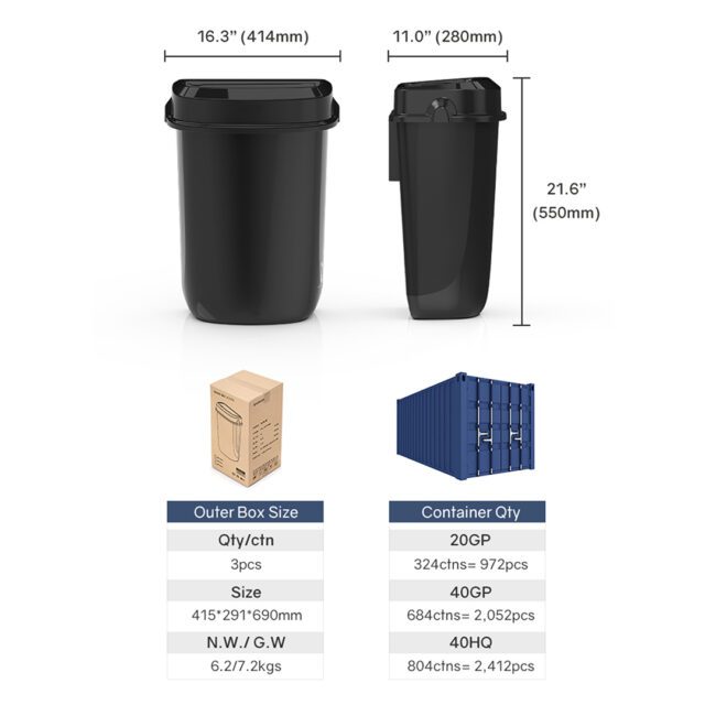 Multi Curved Trash Bin, Floor Standing or Wall Mounted, Grey, 32 L