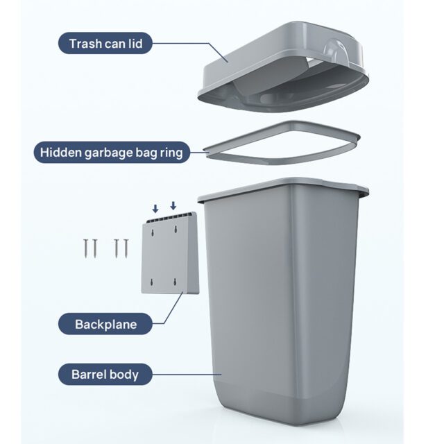Multi Curved Trash Bin, Floor Standing or Wall Mounted, Grey, 32 L