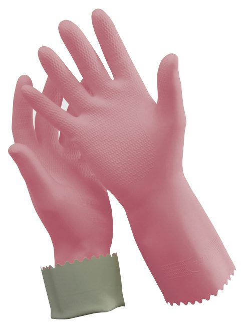 Oates Silver-Lined Pink Rubber Gloves - Size 7