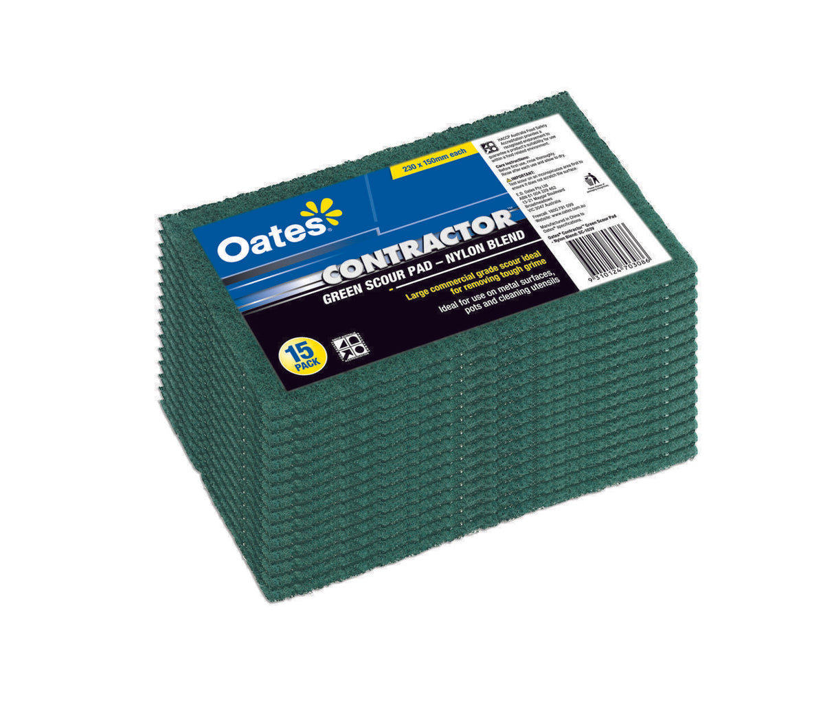 Oates Contractor Green Scour Pad, Heavy Duty, 15 Pack