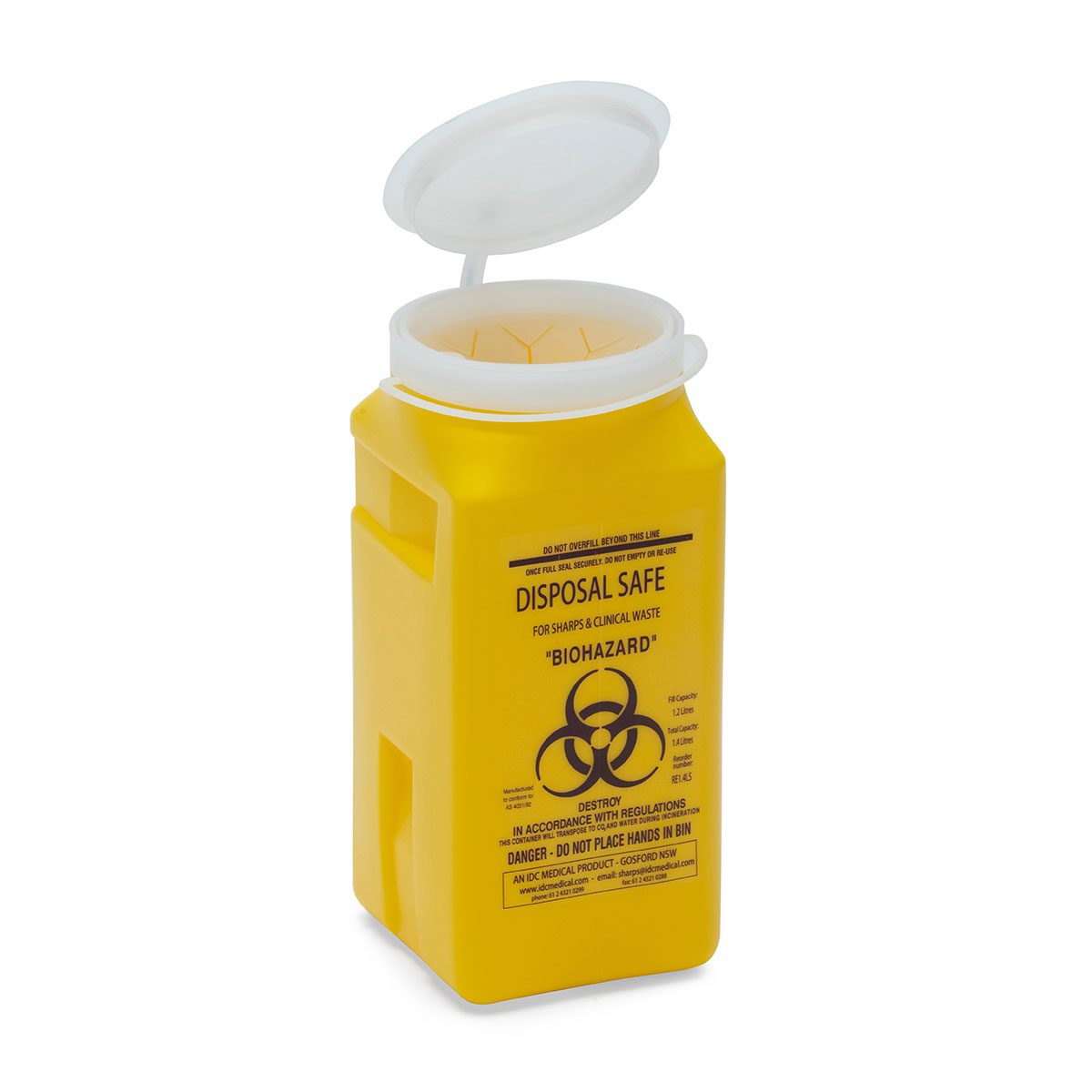 Sharps Container 1.4L Non-Spill Snap on Lid