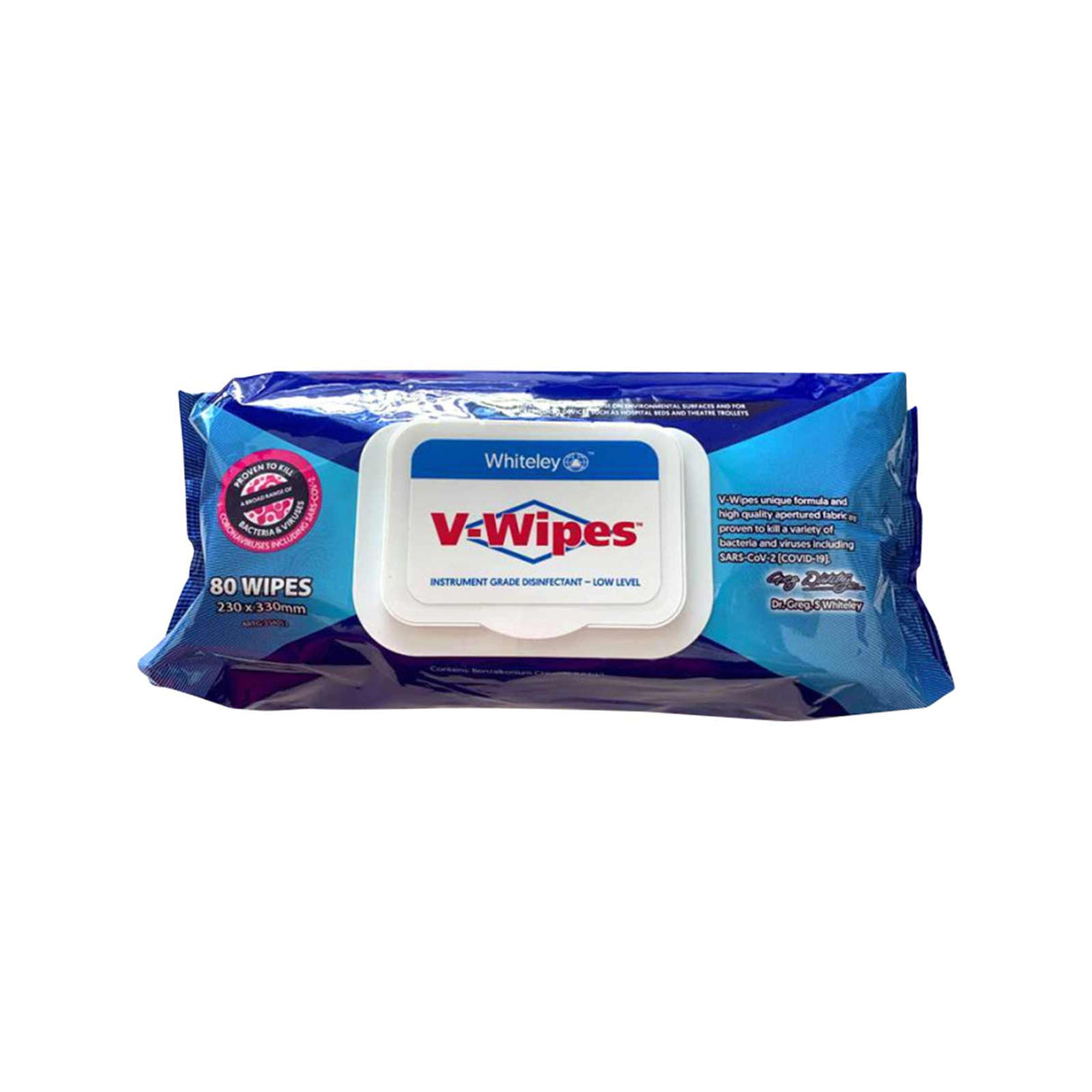 Whiteley V-Wipes Hospital-Grade Disinfectant Wipes Kills 99.9% of Germs 80-pack