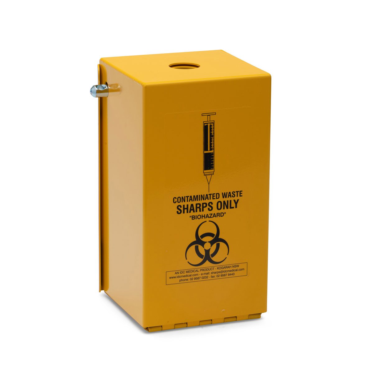 IDC Medical Steel Hinged Security Safe 2L Sharp Containers, Padlock